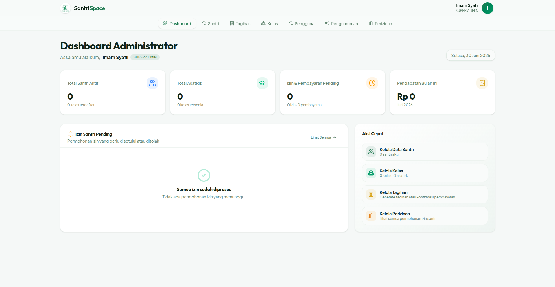 Tampilan Dashboard SantriSpace